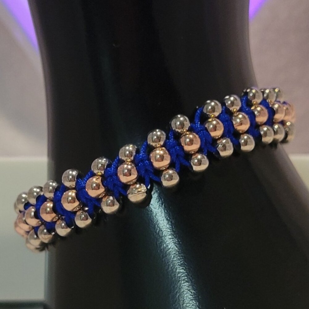 Blue and Gold Adjustable Bracelet HANDMADE